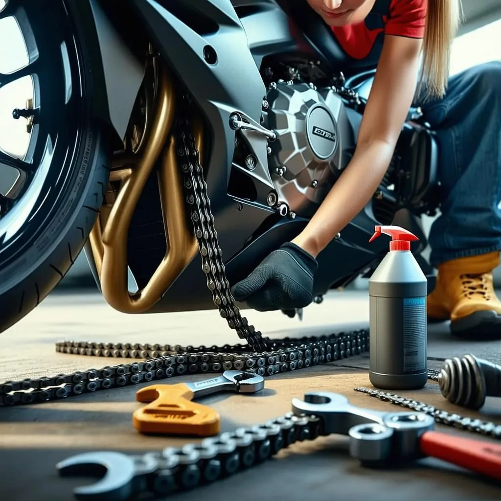 ajustando-a-tensao-da-corrente Como fazer Manutenção na Corrente da Moto
