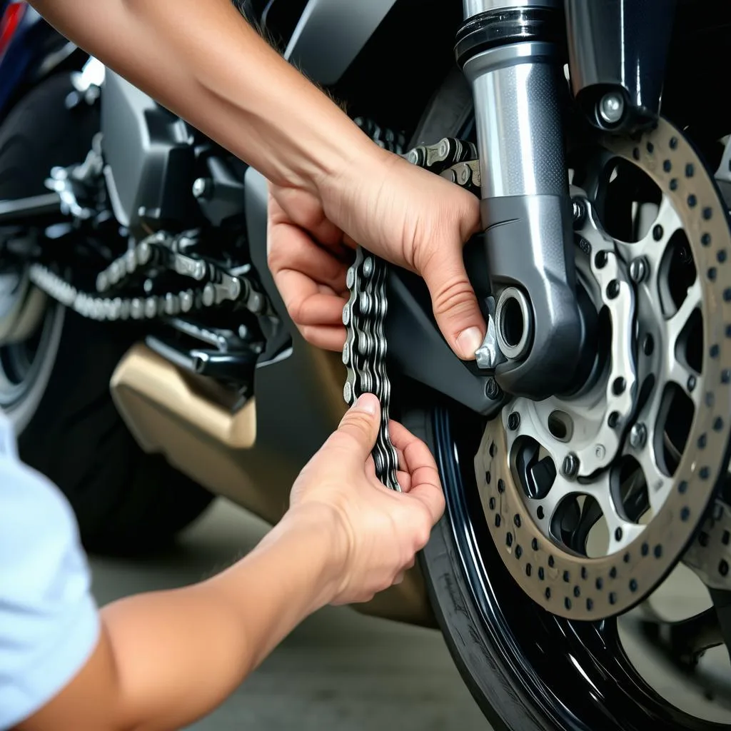 verificacao-da-folga-da-corrente Como fazer Manutenção na Corrente da Moto